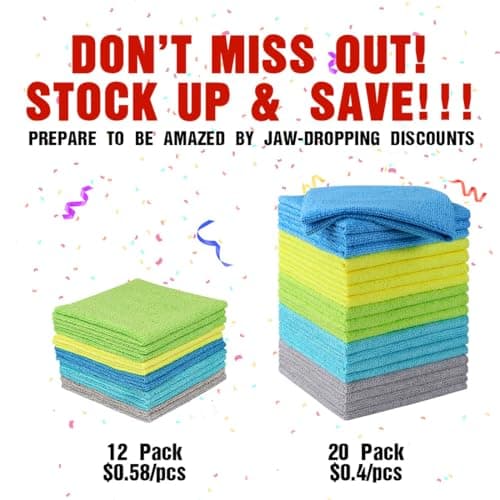HOMEXCEL Microfiber Cleaning Cloths, 20 Pack Cleaning Rags - Lint Free & Scratch-Free Microfiber Towels for Cars, House & Kitchen, Absorbent Cleaning Towels, Multi-Color, 11.5 x 11.5 Inch — view 4
