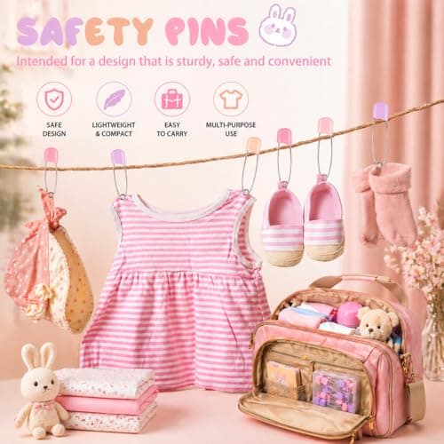 WILLBOND 50 Pcs Safety Pins 2.2 Inch Plastic Head Cloth Pins with Locking Closures Stainless Steel with Velvet Bag, Light Pink — view 4