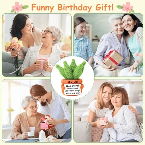 GiftMark Positive Crochet Aloe Plant Gift for Women, Handmade Encouragement Desk Decor with Inspirational Message Card, Cute Knitted Plant Gift for Friend Coworker Daughter Teacher Nurse — view 5