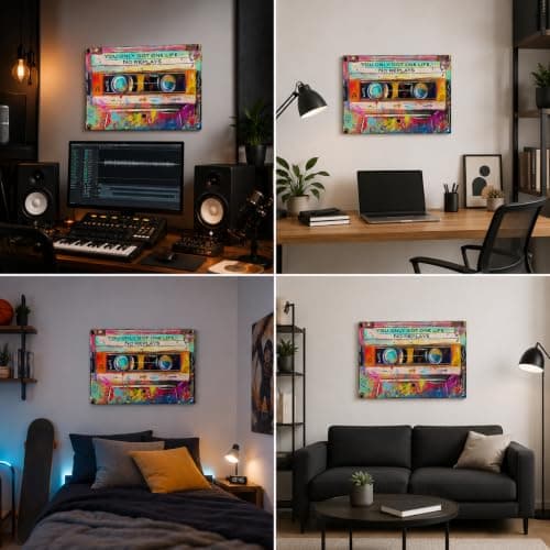 Retro Cassette Tape Canvas Wall Art, You Only Got One Life No Replays Graffiti Wall Decor, Vintage 80s 90s Music Framed Artwork for Living Room Bedroom Home Decoration 12x16 Inch — view 4