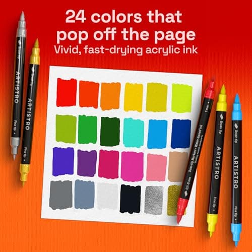 ARTISTRO 24 Acrylic Paint Markers - Paint Pens for Drawing - For Fabric, Rock, Glass, Wood, Molds - Arts & Crafts Gift for Adults, Teens, Kids, Classroom Must Haves & School Supplies