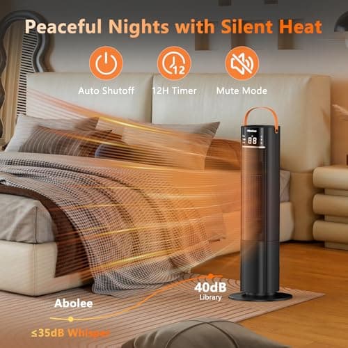 Space Heaters Indoor Use, 26" 12ft/s Electric Heater with Remote, 1500W Electric Heaters with 75°Oscillation, 1-12H Timer, PTC Electric Heater for Large Room, Bedroom Home Office — view 4