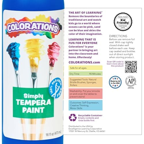 Colorations Paraben-Free Tempera Paint for Kids - Blue, 16 Ounce Bottle, Non-Toxic and Made in The USA — view 4