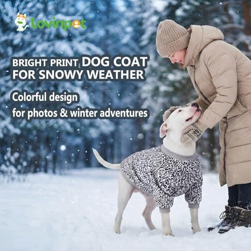 LovinPet Soft Dog Flannel Coat for Large Dogs, Warm Winter Coat with Front Sleeves, Back Zipper, Cozy Coverage for Short-Hair Breeds, Simple Black White Leopard Prints, XXL — view 3