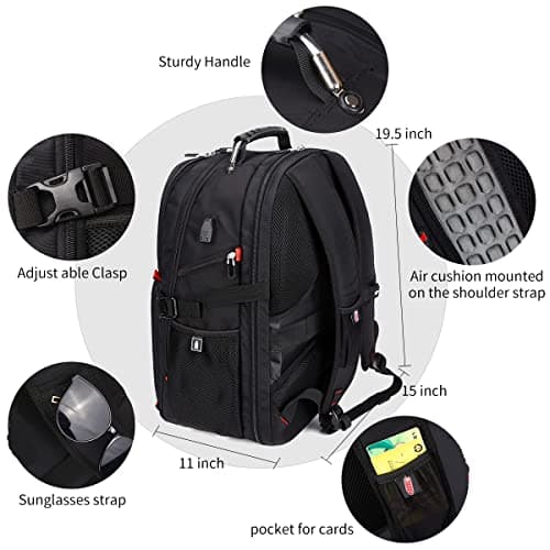 SHRRADOO Extra Large 50L Travel Laptop Backpack with combination lock,High School College Backpack Airline Approved Business Work Bag Fit 17 Inch Laptops for Men Women,Black — view 3