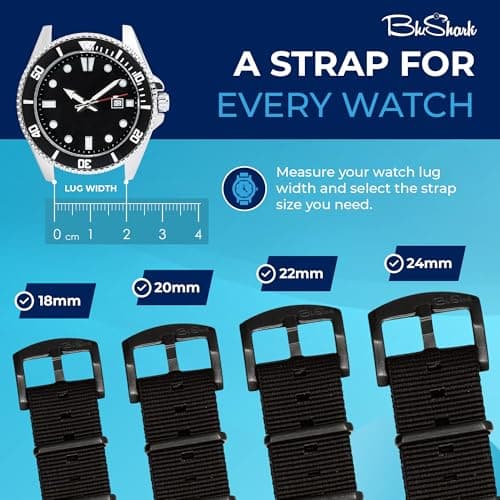 BluShark - Original Collection Military-Style Waterproof Watch Strap, Fits All Timepiece Brands, Durable Nylon Wristwatch Accessories, Black, 22mm, PVD Black Buckle — view 5