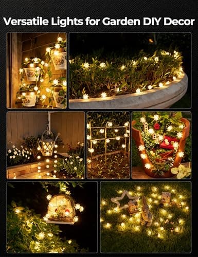 Brightown 50 LED Warm White Solar Flower String Lights Outdoor, IP65 Waterproof Fairy Lights, 8 Modes Solar Christmas Lights Outdoor for Garden Fence Yard Lawn Tree Wedding Party — view 4