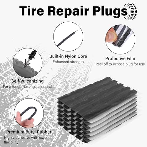 Sixzoo 60 PCS Tire Plugs Heavy Duty, 4" X 0.24" Tire Repair Plugs, Rubber Tires Plug, Tires Repair Strings for Tubeless Puncture Car, RV, SUV, ATV, Motorcycle, Truck,Tractor (Black) — view 2