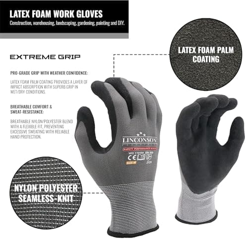 LINCONSON 12 Pack Safety Performance Series Construction Mechanics Work Gloves