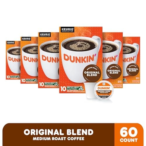 Dunkin’ Original Blend Medium Roast Coffee, Keurig K-Cup Pods, 10 Count Boxes (Pack of 6)
