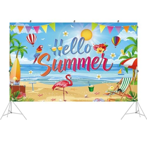 Hello Summer Backdrop, Tropical Beach Party Decorations Banner for Pool Party, Hawaiian Luau Birthday, Summer Photo Booth Background, 71 x 43 Inch — view 2