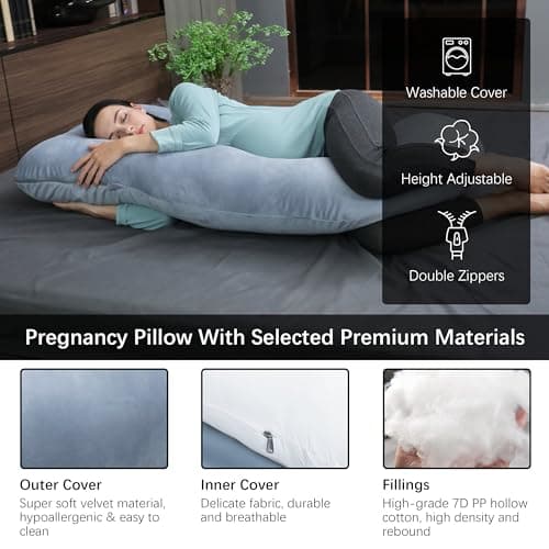 MOON PARK Pregnancy Pillows for Sleeping - 57 Inch U Shaped Full Body Maternity Pillow with Removable Cover - Support for Back, Legs, Belly, Hips - Pregnancy Pillow for Women - Grey — view 2