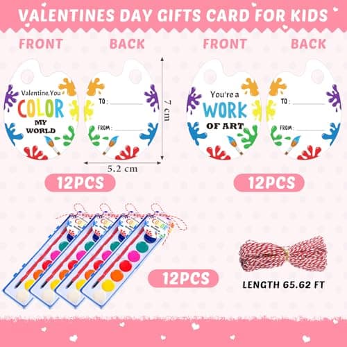 Sabary 12 Pack End of School Year Gift for Student Watercolor Paint Set Bulk with Card and Rope 8 Washable Watercolor Paint with Brush for Last Day of School Classroom Kid Art Party Favor (Round)