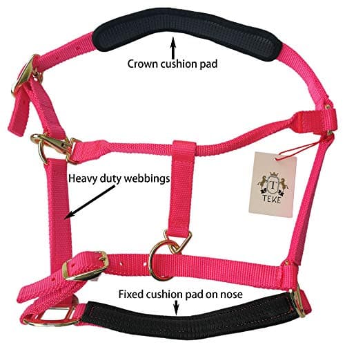 T TEKE Adjustable Horse Halter by Heavy Duty Soft Nylon, Padded with Anti-rubbing Waffle Neoprene on Both Crown & Nose