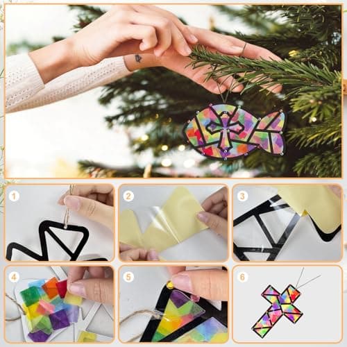 30 Set Hanukkah DIY Craft Kits，Hanukkah Tissue Paper Sign Craft Kit Chanukah Star of David Jewish Menorah Hanging Ornaments Suncatchers Craft for Classroom Decorations DIY Art Activities (Cross2) — view 2