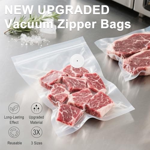 MEGAWISE Vacuum Zipper Bags 20Pcs (8.5 * 8.5in), BPA Free, Reusable Food Storage Bags with Air Valve for Sous Vide Cooking/Freezer/Microwave Heating, with 5 Seal Clips. — view 2