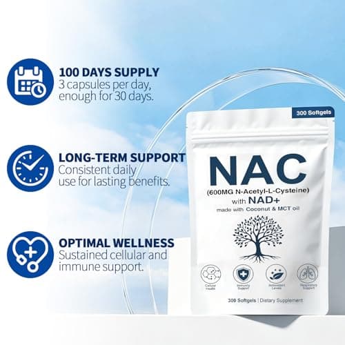 SEAFLEX NAC 600mg Non-GMO, Gluten Free,Organic NAC Supplement N-Acetyl Cysteine Capsules with NAD+ for Cellular & Lung Health, 300 Softgels — view 4