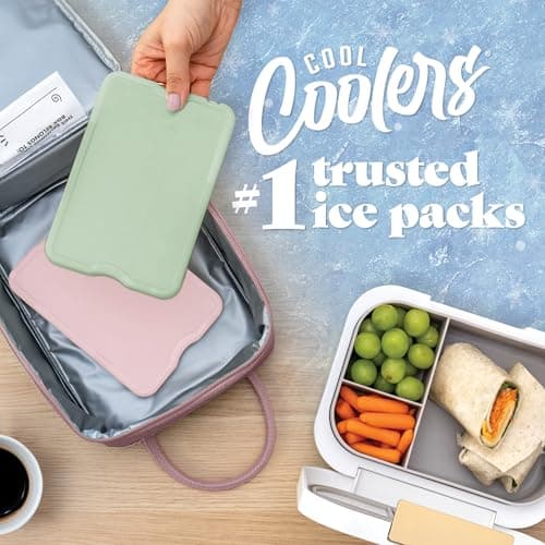 Cool Coolers by Fit & Fresh XL Slim Ice Packs, Quick Freeze Reusable Ice Packs for Lunch Boxes & Coolers, Long-Lasting, Space Saving Cooler Ice Packs, Multicolor, 4Pk