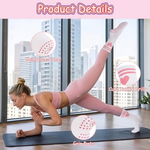 scenicamp 3 Pairs Cute Pilates Socks for Women, Non Slip, Black White Gray — view 4