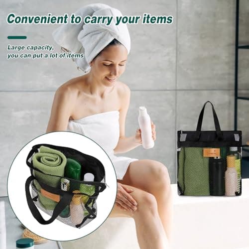 KALIONE Mesh Shower Caddy Bag, Portable Gym Shower Bag, Quick Dry Hanging Toiletry and Bath Organizer with Zipper for College Dorm, Gym, Yoga, Swimming Pool, Travel(Black) — view 5