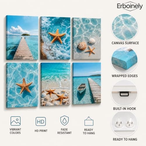 Erboinely 6 Pcs Beach Scenery Poster Wall Art — view 4