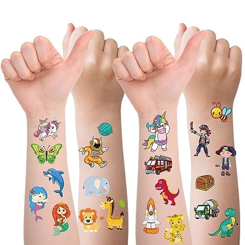 Habett Temporary Tattoos for Kids, 300+ Mixed Styles Temporary Tattoos Stickers Set for Girls and Boys, Space Dinosaur Animals Butterfly Temporary Tattoos for Kids Birthday Party Supplies — view 2