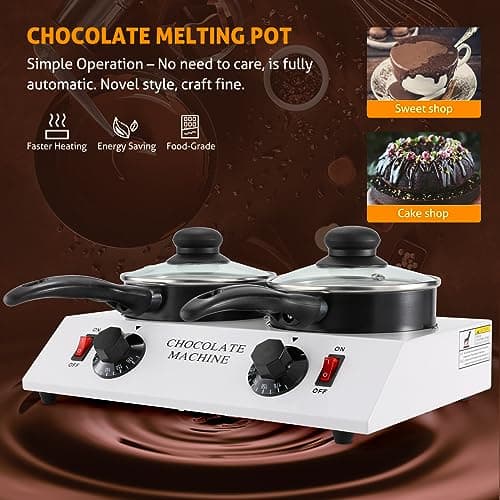 WICHEMI Chocolate Melting Pot Chocolate Warmer Chocolate Melter Chocolate Tempering Machine Pot for Home, Commercial Electric Melting for Chocolate, Butter, Cheese, Cream, Candy, Milk (Double Pots) — view 2
