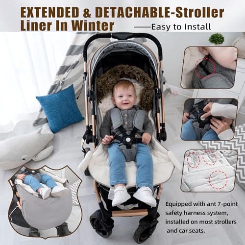 LAT Baby Warm Bunting Bag Universal,Extended and Removable,Stroller Sleeping Bag Cold Weather,Waterproof Toddler Footmuff(Oval,Gray) — view 3