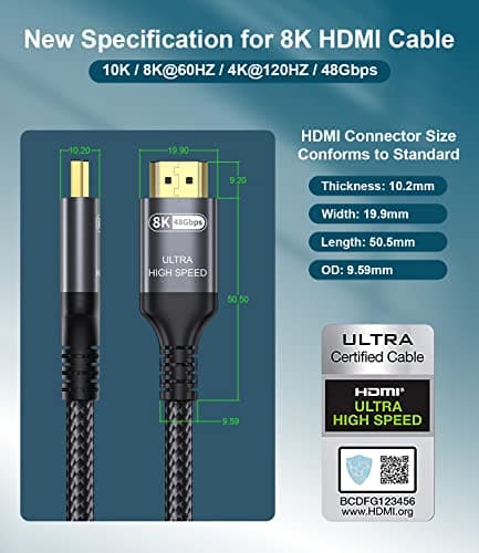 Certified 10K 8K 4K HDMI 2.1 Cable 8FT, 48Gbps Ultra High Speed HDMI® Cord — view 2