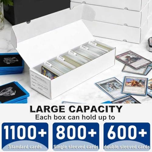 QINGUANG Trading Card Storage Box | 3 Pack • 1100 Count MTG Card Storage Box | with Dividers | White Corrugated Cardboard Sport Card Organizer for Basketball Card/TCG/Magic Collection — view 3