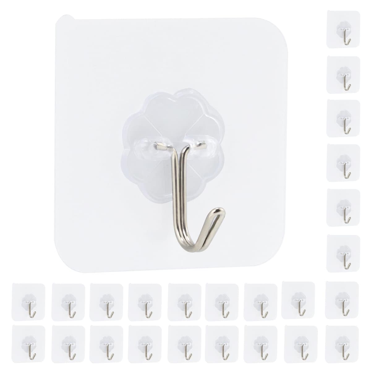 Elalove Ganchos Adhesivos para Pared 24 Unidades, Colgadores Adhesivos Resistentes de 10kg, Ganchos Adhesivos Transparentes sin Clavos, Cuelga Cuadros sin Clavos para Baño, Cocina, Multiusos