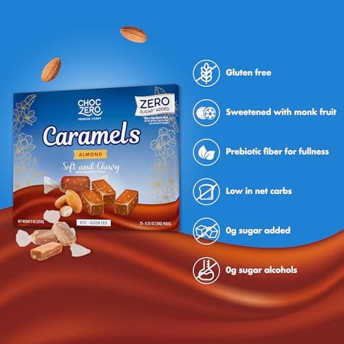 ChocZero Almond Caramels, Sugar Free Caramel Candy with Roasted Almonds, No Sugar Alcohols, Keto, Low Carb, High Fiber, 9 oz Box — view 2