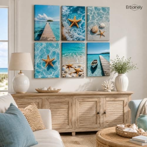 Erboinely 6 Pcs Beach Scenery Poster Wall Art