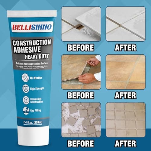 Construction Adhesive Heavy Duty, Cement Glue for Concrete, Floor, Wall, Stone, Wood and More, 7.4 Ounce Tile Squeeze Tube, Suitable for Rough Bonding Surface (220ml*1) — view 2