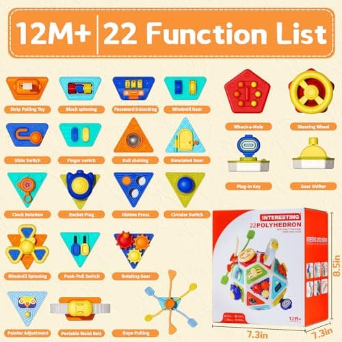 22-in-1 Busy Board for 1 Year Old, Activity Cube Montessori Sensory Toys for for Toddler 1-3, Early Educational Travel Toy for 1 Year Old Kid , Fine Motor Skills Gifts for Infant 12-18 M+ Boys & Girls — view 5