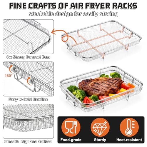 P&P CHEF 11.8 Inch Air Fryer Basket for Oven, 3 Pieces Stainless Steel Air Fryer Racks Accessories for Cooking Baking Roasting, Dehydrator Rack Frying Baskets, Non Toxic & Dishwasher Safe — view 2
