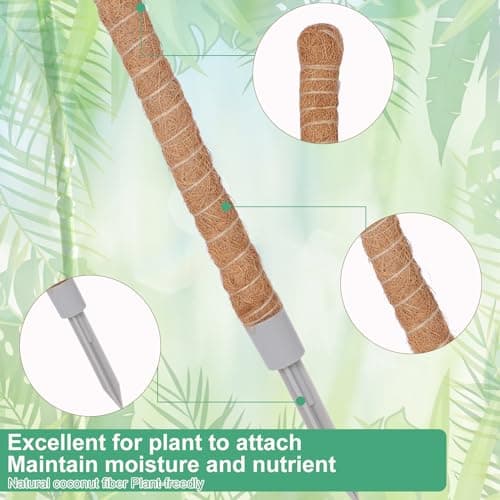 3 Pack Moss Pole, 50 Inch Monstera Plant Support, Tall Moss Poles for Climbing Plants Indoor DIY, Coco Coir Plant Pole Moss Plant Stick Support Stake Kit for Potted Plants, Pothos, Philodendron — view 4