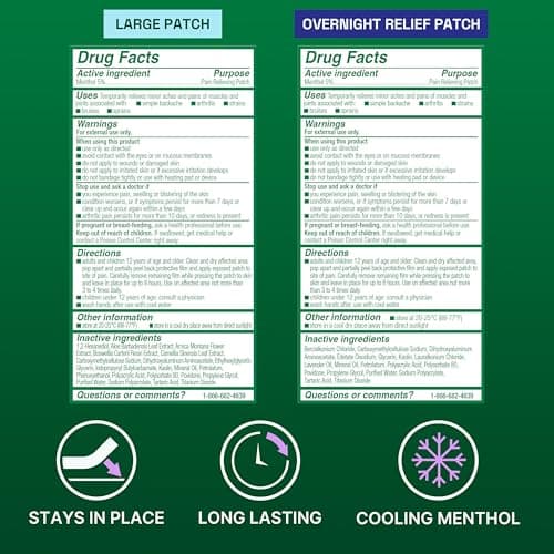 Biofreeze Day & Overnight Pain Relief Patches, Menthol Pain Patches for Arthritis & Muscle Pain Relief, Comfortable & Flexible Fabric Stays in Place, 9 Patches (6 Day, 3 Night) — view 4