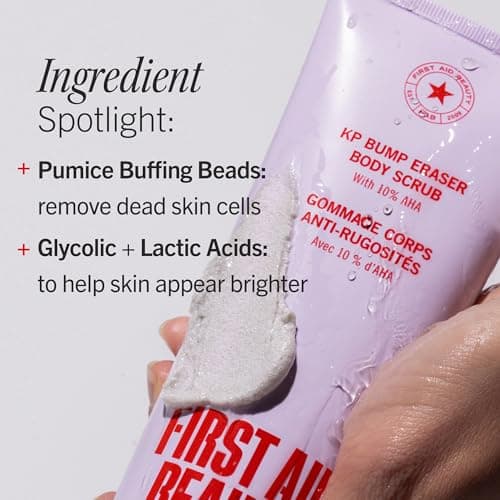 First Aid Beauty KP Bump Eraser Body Scrub with 10% AHA - Dermatologist-Tested Keratosis Pilaris Exfoliator - Support for Rough Bumps, Uneven Skin Texture & Strawberry Skin - Sensitive Skin - 10 oz — view 5