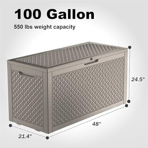 ATMELT New 100 Gallon Outdoor Storage Box – Resin Deck Box with Lockable Lid, Waterproof Patio Furniture Storage for Tools, Garden & Yard Organization