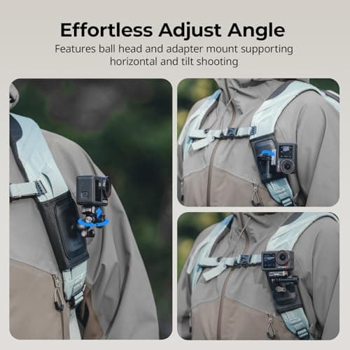 SmallRig Backpack Strap Mount for GoPro Hero 13/12/11, for DJI Osmo Nano Action 6/5 Pro/4/Pocket 3, for Insta360 X5/4/3/Ace Pro 2, Hook and Loop Fastener Clip Mount with Ball Head Adapter Base -5721