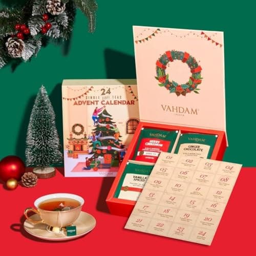 VAHDAM Christmas Tea Bags Gift Set | Limited Edition – 24 Unique Flavors | Luxury Holiday Tea Gift Box | Christmas Tea Present for Women, Men & Adults