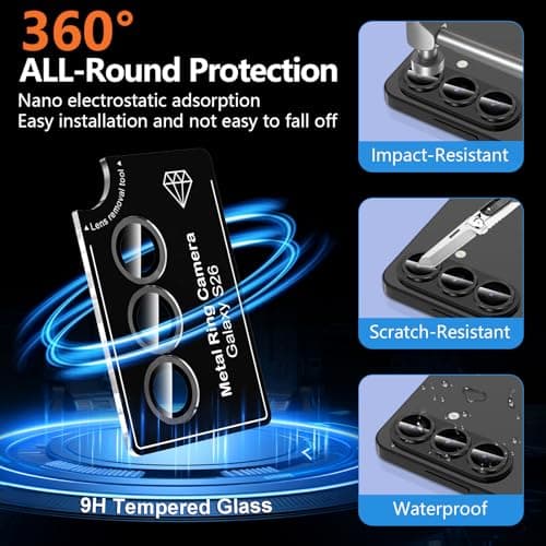 Avocase for Samsung Galaxy S26 Camera Lens Protector, Individual Metal Ring Tempered Glass Lens Cover, [Strong Adsorption] Scratch Resistant Ultra-Thin HD Clear Lens Cover, 1 Set-Black