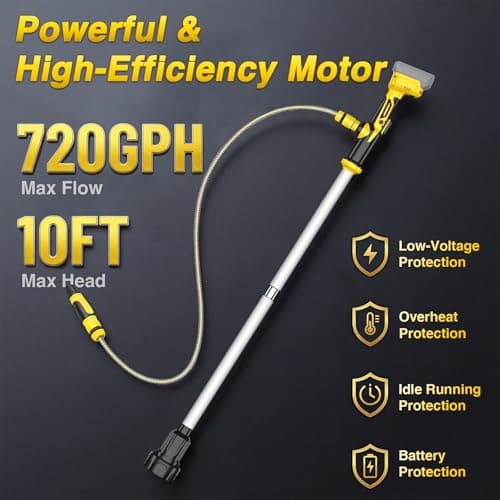 Cordless Stick Water Transfer Pump Compatible with Dewalt 20V Battery(Tool Only), 720GPH Brushless Motor Submersible Pump Portable Utility Pump for Pool Garden Pond Tank Watering(No Battery)