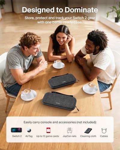 Belkin Nintendo Switch 2 Case, Travel Bag w/AirTag Holder & Storage Pocket for Up to 12 Game Cards - Portable, Lightweight Carrying Case w/Hard Shell, Soft Interior, Switch 2 Accessories - Charcoal — view 3
