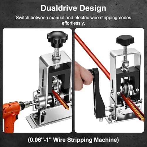 Dual-Mode Wire Stripping Machine,Manual Hand Crank & Electric Drill Powered,Adjustable for 1-25mm Cables, 4 Incoming line entrances,Industrial Alloy Blades,Spare Blades,Wrench Accessories,Rust-Proof
