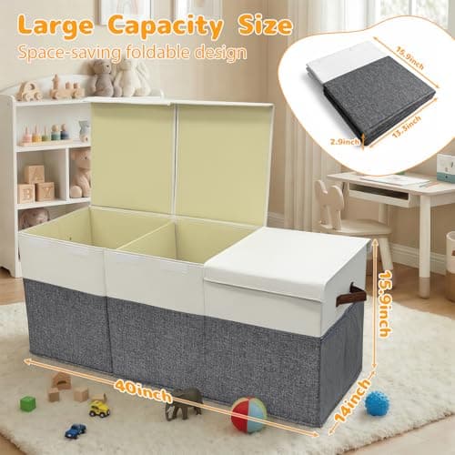 Extra Large Toy Storage Box with Lid, Collapsible Kids Toy Box, Sturdy Toys Storage Chest Bin Organizer Basket with Dividers for Kids, Boys, Girls, Living Room, Bedroom, Nursery, Playroom, 40"x14"x16"