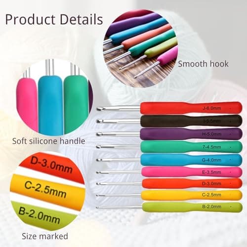 Blingcute Ergonomic Crochet Hook Set with Case, 82 PCS Crochet Starter Kit (0.6–10mm), Aluminum Hooks with Soft Grip, Complete Crochet Set for Beginners & Chunky Yarn — view 2