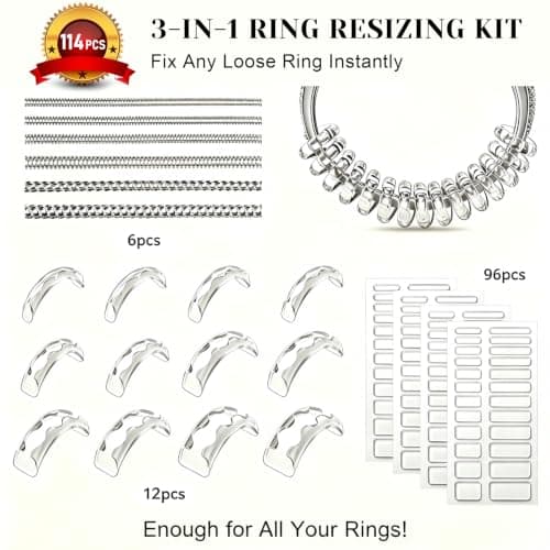 Haiou 114Pcs Silicone Ring Size Adjuster for Loose Rings - Clear Invisible 3-in-1 Ring Guard for Women, Anti-Slip for Smart Rings & Wedding Bands