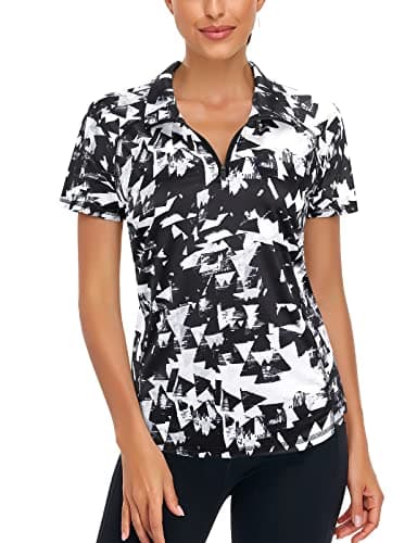 Luranee Women's Short Sleeve Moisture Wicking Athletic Shirts Quarter Zip Pullover Geometry Black 2XL